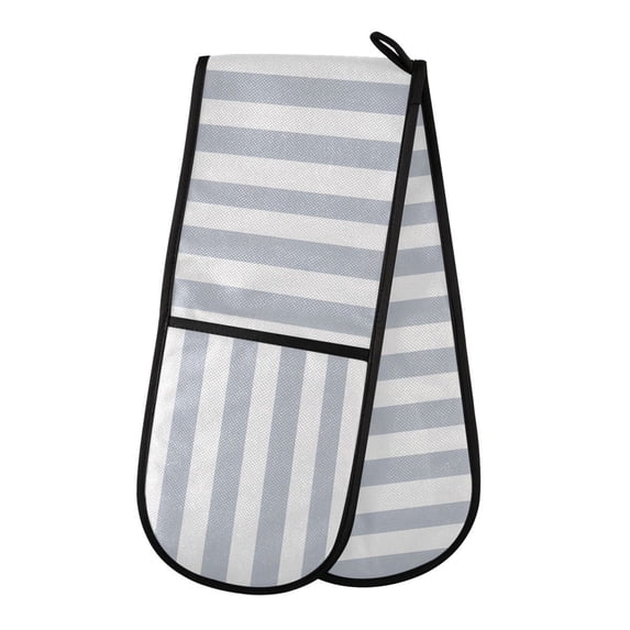 Dailycode Double Sided Oven Mitt with Loop Heat Resistant Kitchen Long Potholders 7" x 35" Sky Gray and White Stripes