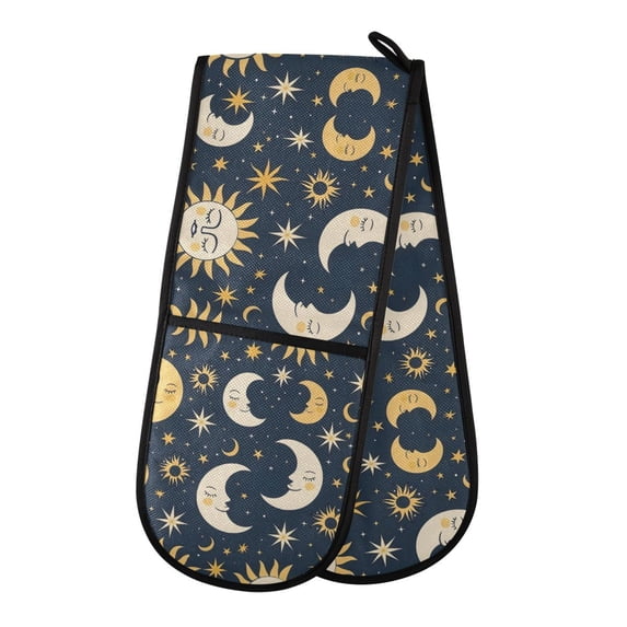 Dailycode Double Sided Oven Mitt with Loop Heat Resistant Kitchen Long Potholders 7" x 35" Sleeping Sun and Moon