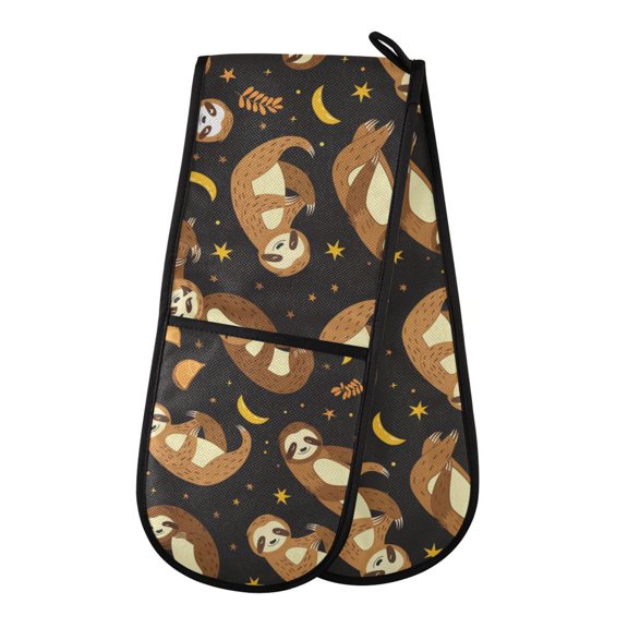 Dailycode Double Sided Oven Mitt with Loop Heat Resistant Kitchen Long Potholders 7" x 35" Sloth Moon Star