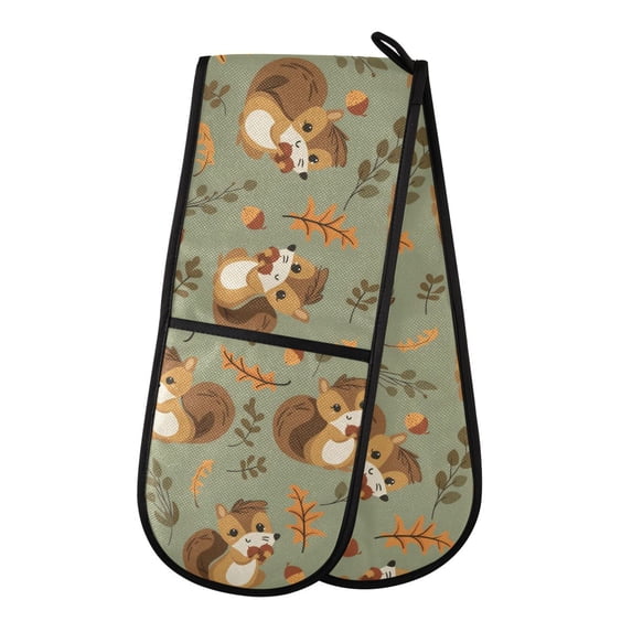 Dailycode Double Sided Oven Mitt with Loop Heat Resistant Kitchen Long Potholders 7" x 35" Smiling Squirrel with Acorns