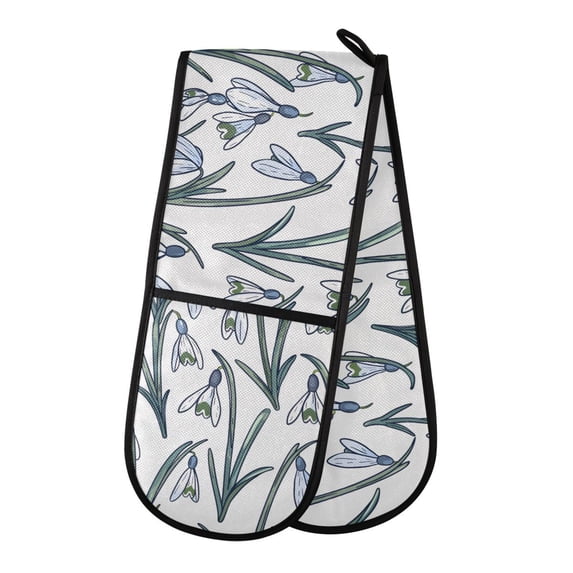 Dailycode Double Sided Oven Mitt with Loop Heat Resistant Kitchen Long Potholders 7" x 35" Snowdrops Flowers