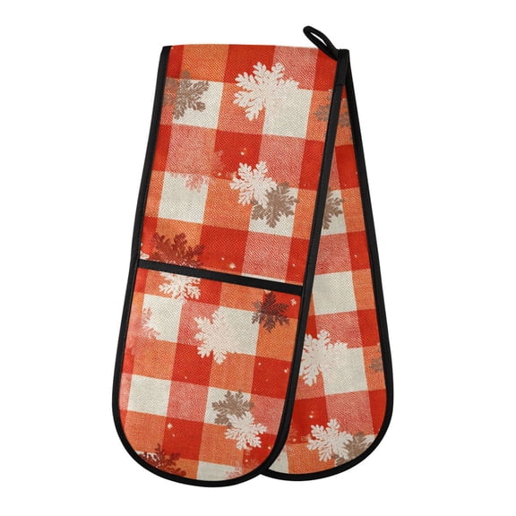 Dailycode Double Sided Oven Mitt with Loop Heat Resistant Kitchen Long Potholders 7" x 35" Snowflake Red Plaid