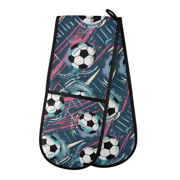 Dailycode Double Sided Oven Mitt with Loop Heat Resistant Kitchen Long Potholders 7" x 35" Soccer Balls