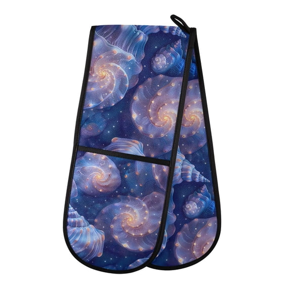 Dailycode Double Sided Oven Mitt with Loop Heat Resistant Kitchen Long Potholders 7" x 35" Starry Sky Shells