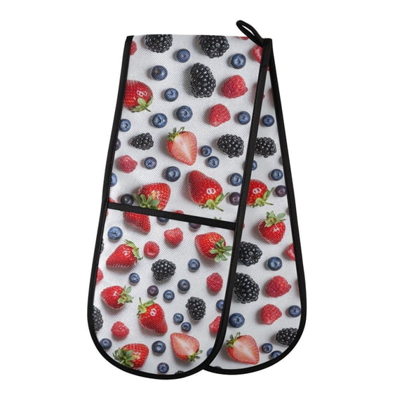 Dailycode Double Sided Oven Mitt with Loop Heat Resistant Kitchen Long Potholders 7" x 35" Strawberry Blueberry Raspberry
