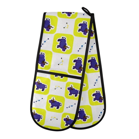 Dailycode Double Sided Oven Mitt with Loop Heat Resistant Kitchen Long Potholders 7" x 35" Strong Bull and Horn