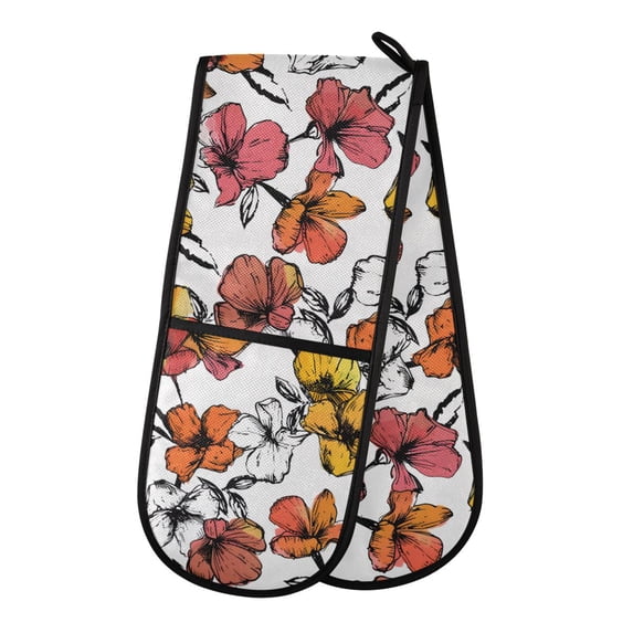 Dailycode Double Sided Oven Mitt with Loop Heat Resistant Kitchen Long Potholders 7" x 35" Summer Floral Flower