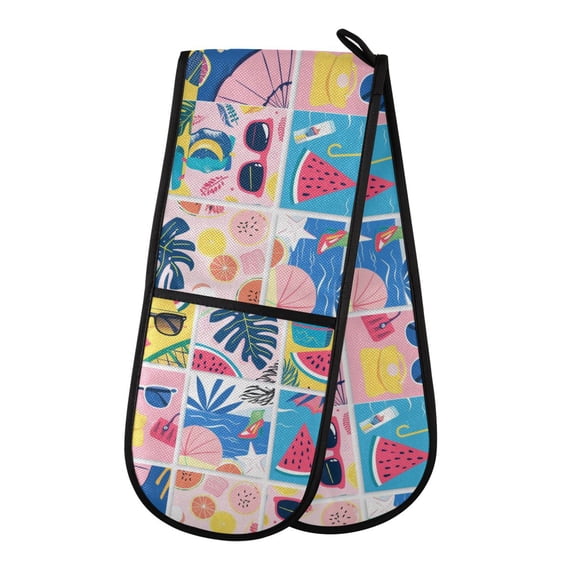 Dailycode Double Sided Oven Mitt with Loop Heat Resistant Kitchen Long Potholders 7" x 35" Summer Pictures