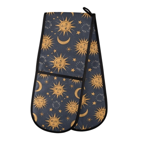 Dailycode Double Sided Oven Mitt with Loop Heat Resistant Kitchen Long Potholders 7" x 35" Sun Faces and Moon