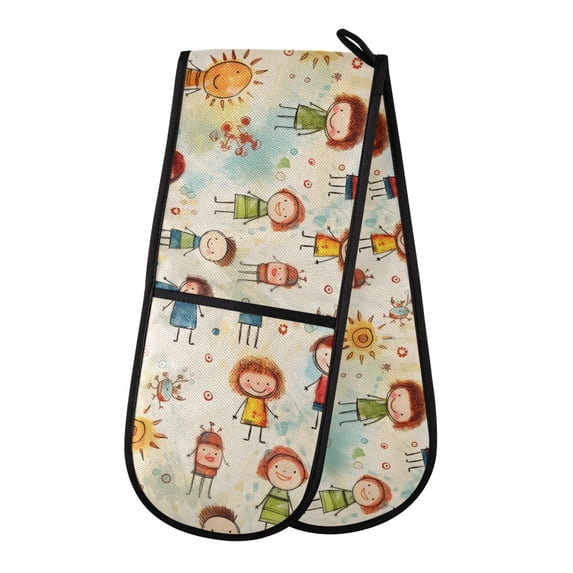 Dailycode Double Sided Oven Mitt with Loop Heat Resistant Kitchen Long Potholders 7" x 35" Sun and Kids
