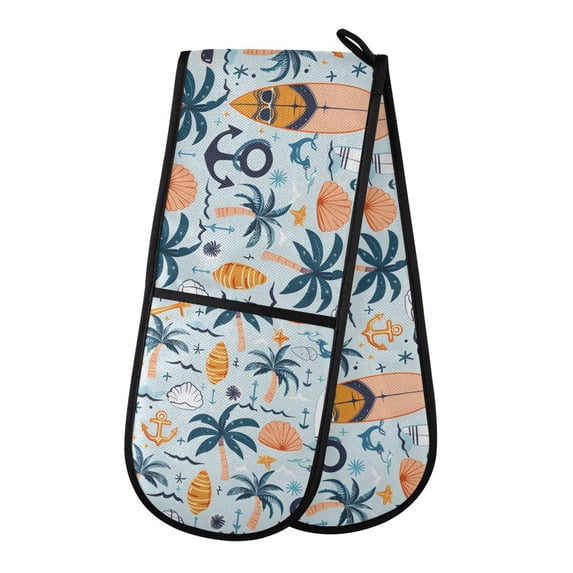 Dailycode Double Sided Oven Mitt with Loop Heat Resistant Kitchen Long Potholders 7" x 35" Surfboards Palm Trees Anchors