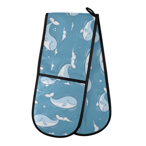 Dailycode Double Sided Oven Mitt with Loop Heat Resistant Kitchen Long Potholders 7" x 35" Swimming Whales