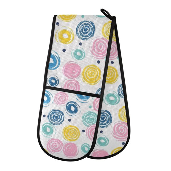 Dailycode Double Sided Oven Mitt with Loop Heat Resistant Kitchen Long Potholders 7" x 35" Swirl Circle