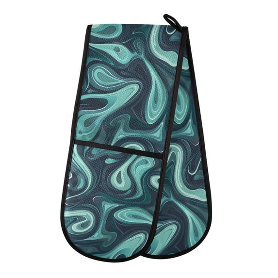 Dailycode Double Sided Oven Mitt with Loop Heat Resistant Kitchen Long Potholders 7" x 35" Swirling Liquid Shapes
