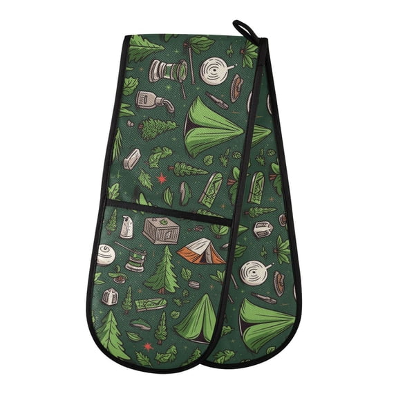 Dailycode Double Sided Oven Mitt with Loop Heat Resistant Kitchen Long Potholders 7" x 35" Tent Tree Camping Equipment
