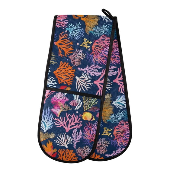 Dailycode Double Sided Oven Mitt with Loop Heat Resistant Kitchen Long Potholders 7" x 35" Tropical Coral and Fish