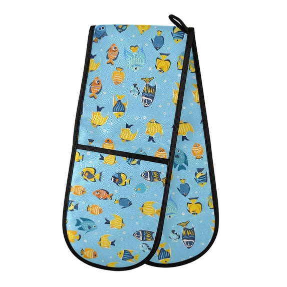 Dailycode Double Sided Oven Mitt with Loop Heat Resistant Kitchen Long Potholders 7" x 35" Tropical Fish Swimming