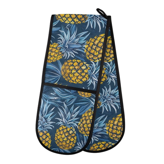 Dailycode Double Sided Oven Mitt with Loop Heat Resistant Kitchen Long Potholders 7" x 35" Tropical Pineapple