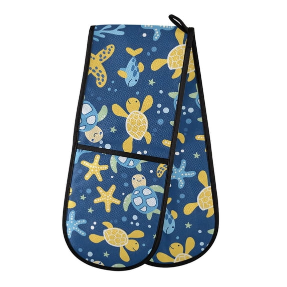 Dailycode Double Sided Oven Mitt with Loop Heat Resistant Kitchen Long Potholders 7" x 35" Turtle Starfish Fish Seaweed
