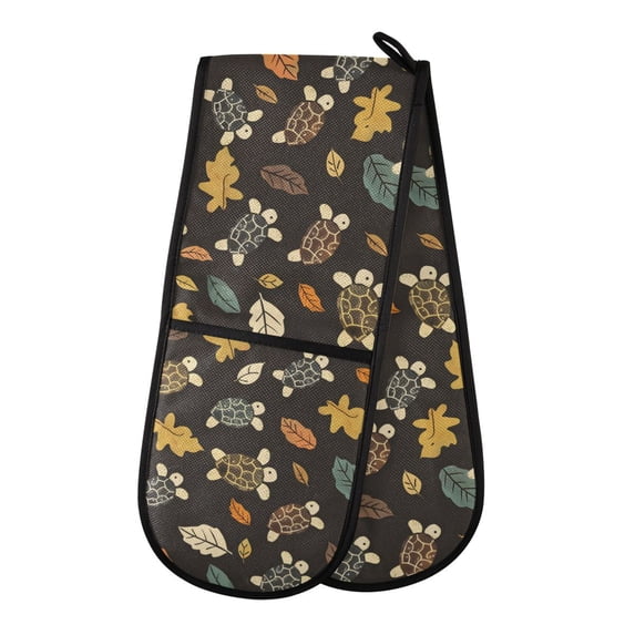 Dailycode Double Sided Oven Mitt with Loop Heat Resistant Kitchen Long Potholders 7" x 35" Turtle and Leaf