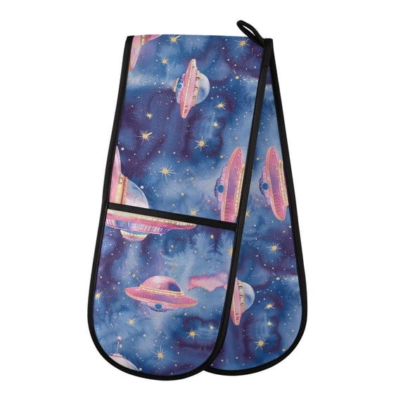 Dailycode Double Sided Oven Mitt with Loop Heat Resistant Kitchen Long Potholders 7" x 35" Ufo on Sky