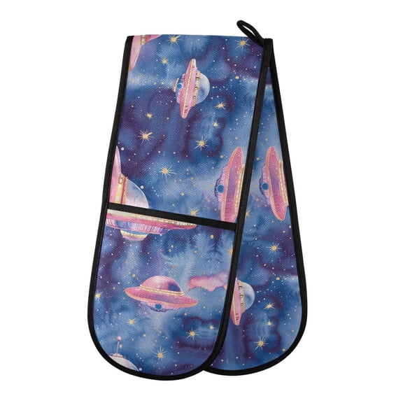 Dailycode Double Sided Oven Mitt with Loop Heat Resistant Kitchen Long Potholders 7" x 35" Ufo on Sky