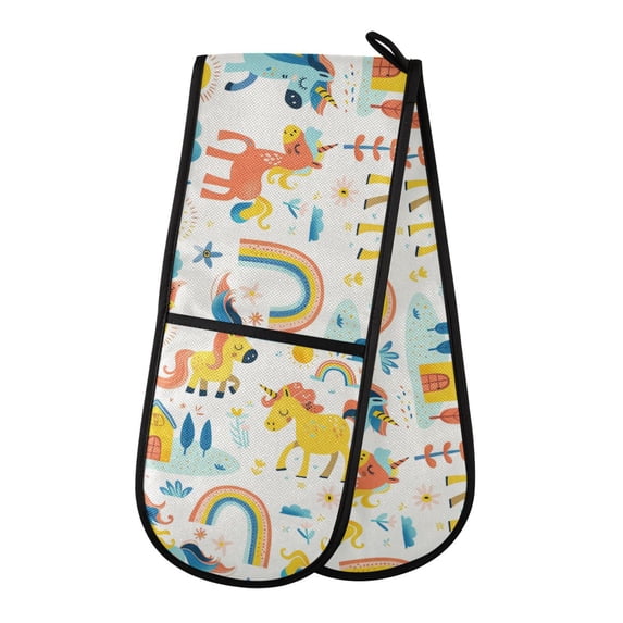 Dailycode Double Sided Oven Mitt with Loop Heat Resistant Kitchen Long Potholders 7" x 35" Unicorns Tree Sun House