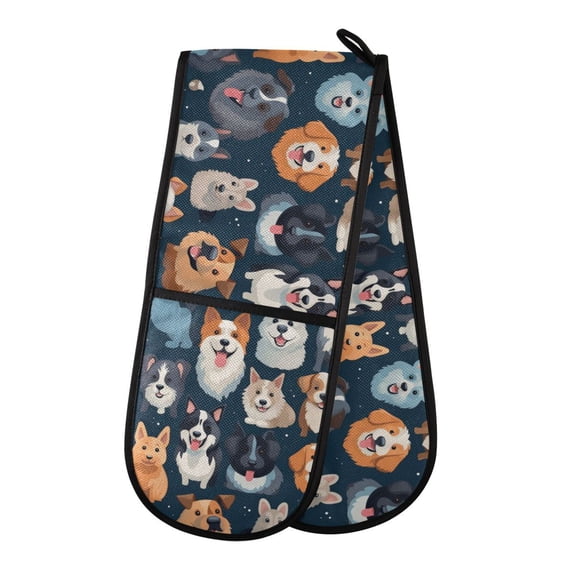 Dailycode Double Sided Oven Mitt with Loop Heat Resistant Kitchen Long Potholders 7" x 35" Various Happy Dogs