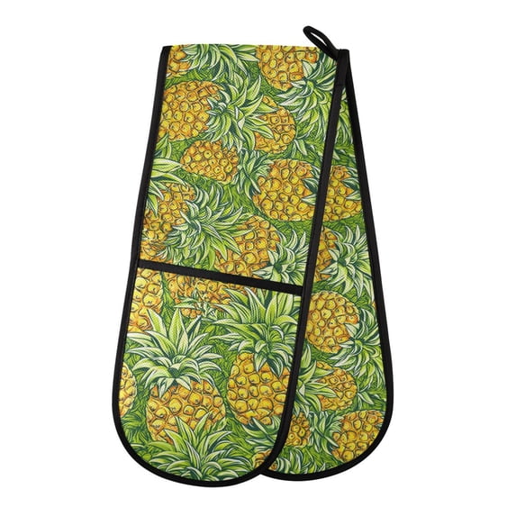 Dailycode Double Sided Oven Mitt with Loop Heat Resistant Kitchen Long Potholders 7" x 35" Vibrant Fresh Pineapple