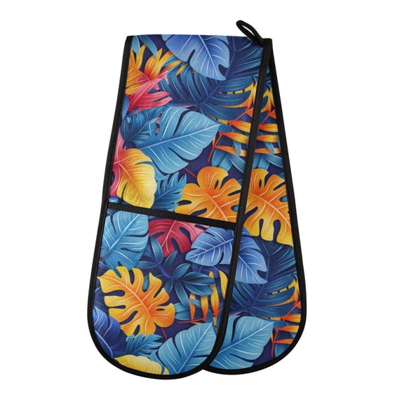 Dailycode Double Sided Oven Mitt with Loop Heat Resistant Kitchen Long Potholders 7" x 35" Vibrant Leave