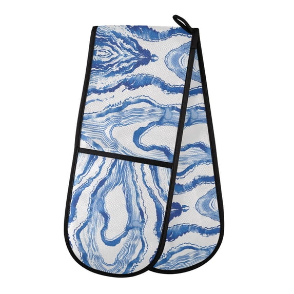 Dailycode Double Sided Oven Mitt with Loop Heat Resistant Kitchen Long Potholders 7" x 35" Watercolor Blue Stripes