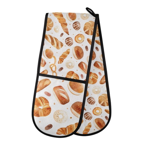 Dailycode Double Sided Oven Mitt with Loop Heat Resistant Kitchen Long Potholders 7" x 35" Watercolor Cartoon Bread