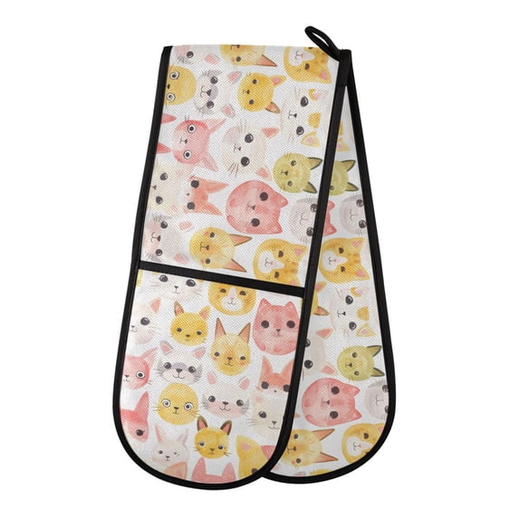 Dailycode Double Sided Oven Mitt with Loop Heat Resistant Kitchen Long Potholders 7" x 35" Watercolor Cat Heads