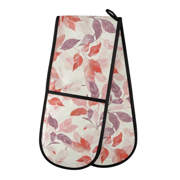 Dailycode Double Sided Oven Mitt with Loop Heat Resistant Kitchen Long Potholders 7" x 35" Watercolor Leaves