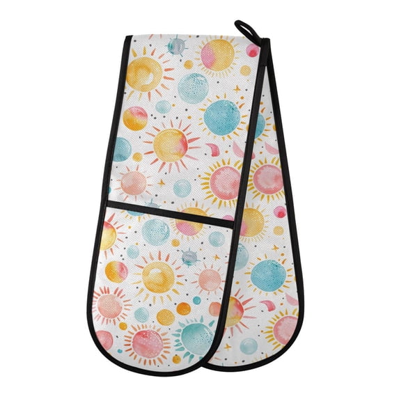 Dailycode Double Sided Oven Mitt with Loop Heat Resistant Kitchen Long Potholders 7" x 35" Watercolor Sun
