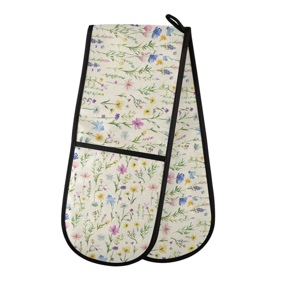 Dailycode Double Sided Oven Mitt with Loop Heat Resistant Kitchen Long Potholders 7" x 35" Watercolor Wildflower