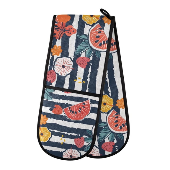 Dailycode Double Sided Oven Mitt with Loop Heat Resistant Kitchen Long Potholders 7" x 35" Watermelon Flower Strawberry
