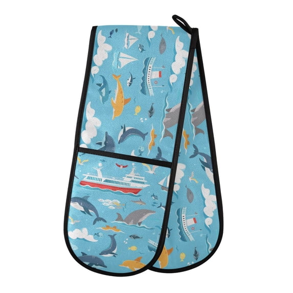 Dailycode Double Sided Oven Mitt with Loop Heat Resistant Kitchen Long Potholders 7" x 35" Whale Dolphin Cruises Seagull