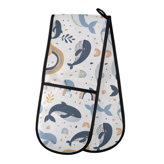 Dailycode Double Sided Oven Mitt with Loop Heat Resistant Kitchen Long Potholders 7" x 35" Whales Plants Rainbow