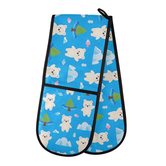 Dailycode Double Sided Oven Mitt with Loop Heat Resistant Kitchen Long Potholders 7" x 35" White Bear Mountain Tree Fish