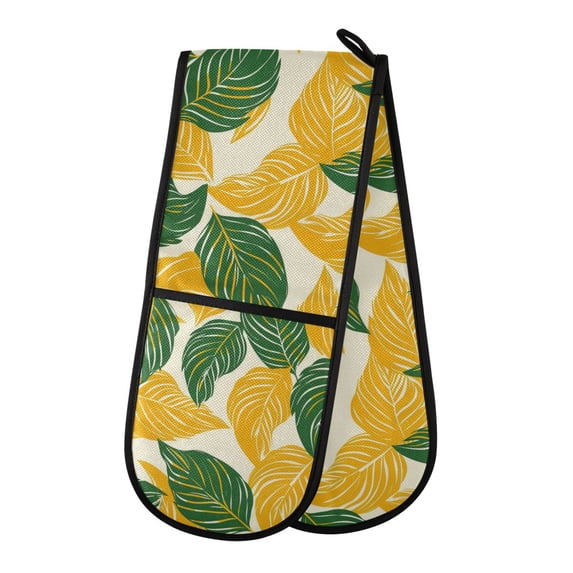 Dailycode Double Sided Oven Mitt with Loop Heat Resistant Kitchen Long Potholders 7" x 35" Yellow and Green