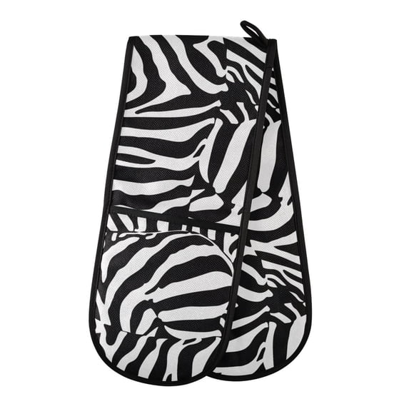 Dailycode Double Sided Oven Mitt with Loop Heat Resistant Kitchen Long Potholders 7" x 35" Zebra Stripe