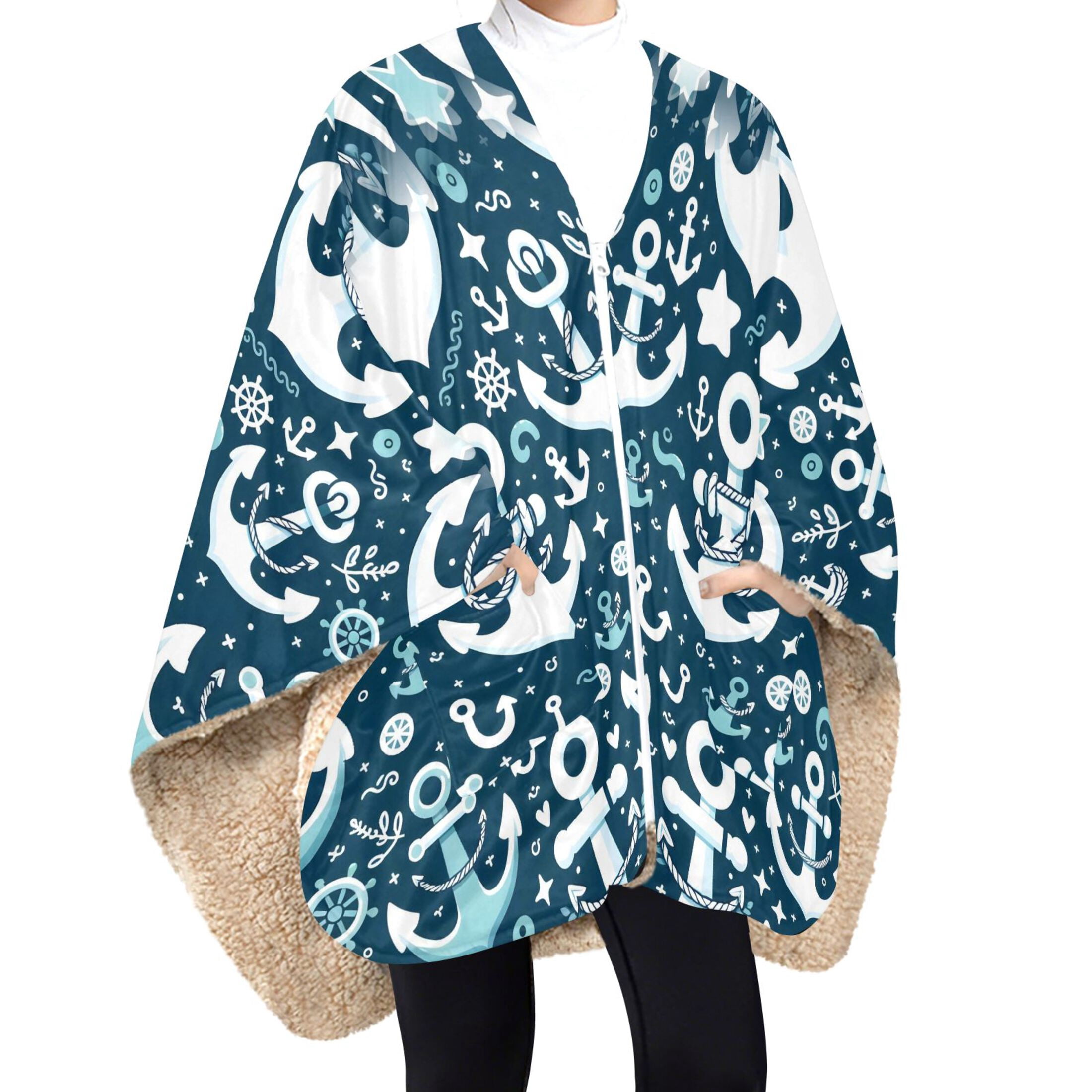 Dailycode Fleece Wearable Blanket Poncho Double Layer Blanket Shawl ...