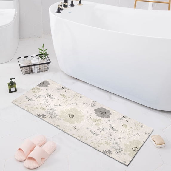Dailycode Flowers and Dragonflies Bathroom Rugs Non Slip Absorbent Soft Plush Quick Dry Bath Mat, 39"x20"