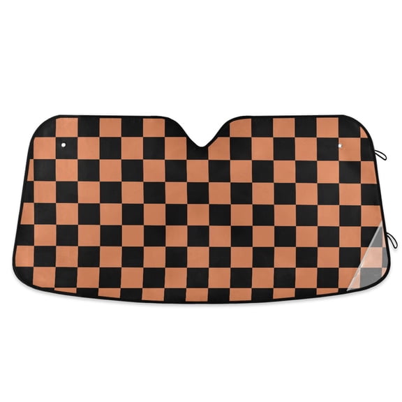 Dailycode Foldable Car Windshield Sun Shade Front Window Visor Blocks UV Rays Keeps Interior Cool 53x23.5 Black Orange Checked