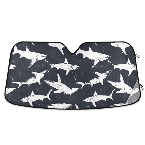 Dailycode Foldable Car Windshield Sun Shade Front Window Visor Blocks UV Rays Keeps Interior Cool 53x23.5 Vintage White Shark
