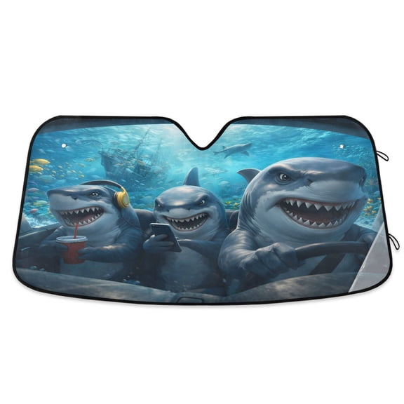 Dailycode Foldable Car Windshield Sun Shade Front Window Visor Blocks UV Rays Keeps Interior Cool 55x27.6 Shark Gang on Trip