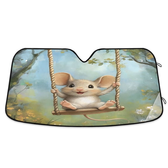 Dailycode Foldable Car Windshield Sun Shade Front Window Visor Blocks UV Rays Keeps Interior Cool 57x31.5 Cute Mouse Swing