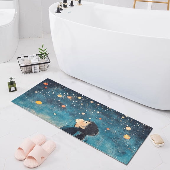 Dailycode Girl Look Up Night Stars Bathroom Rugs Non Slip Absorbent Soft Plush Quick Dry Bath Mat, 39"x20"