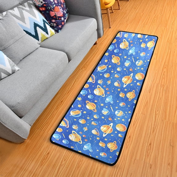 Dailycode Hallway Runner Rug 2x6 Non Slip Absorbent Soft Floor Mat for Home Kitchen Bedroom Entrance Cartoon Planets and Shooting Stars